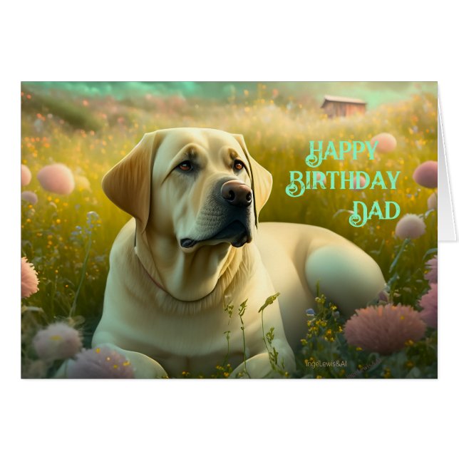 Happy Birday Dad Animal Dog Cute Lab (Anverso (Horizontal))
