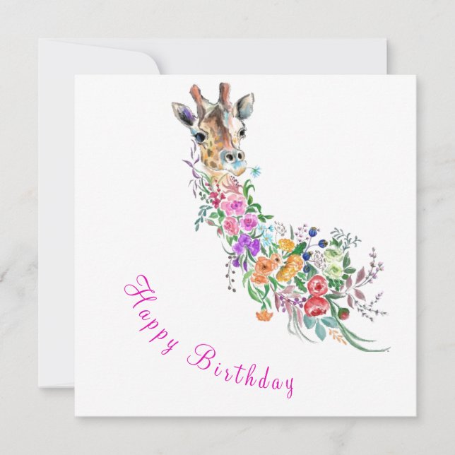 Happy Birthday - Colorful Flowers Bouquet Giraffe  (Anverso)