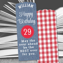 Happy Birthday Name Age Starburst Blue Denim Print