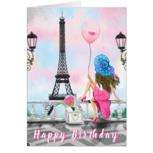 Happy Birthday  Woman with Pink Heart Balloon Love