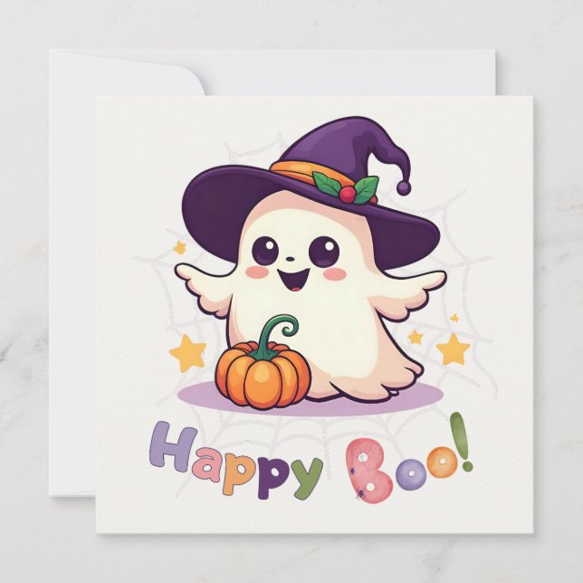 Happy Boo Cute Ghost Flat Card (Anverso)