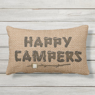 Happy Campers lumbar faux burlap almohada