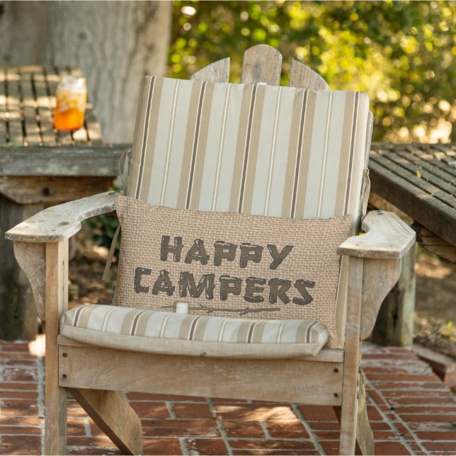 Happy Campers lumbar faux burlap almohada (Silla)