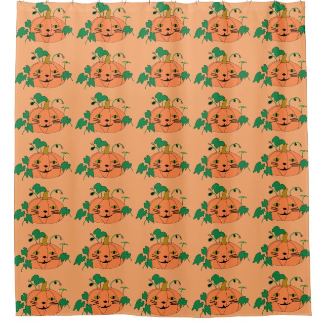 Happy Cat Face Pumpkins Halloween Cortinas de duch (Anverso)