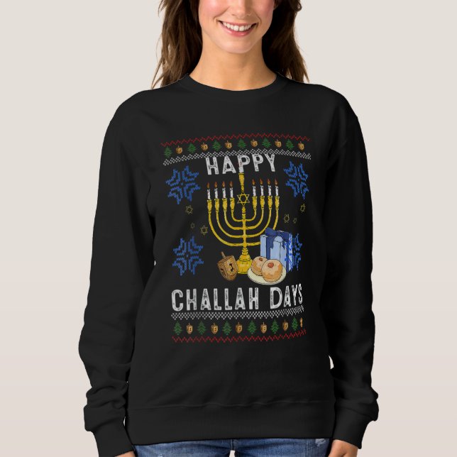 Happy Challah Days  Ugly Hanukkah Sweater Men Boy (Anverso)