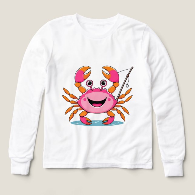 Happy Crab Fishing – Kids’ Long Sleeve Tee (Diseño frontal)