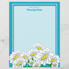 Happy Daisies Blue - Hoja de papel azul sin línea