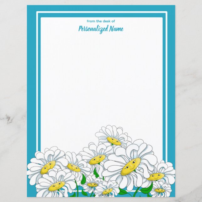 Happy Daisies Blue - Hoja de papel blanco sin líne (Anverso)