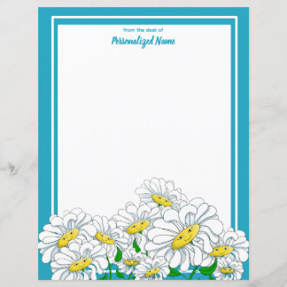 Happy Daisies Blue - Hoja de papel blanco sin líne