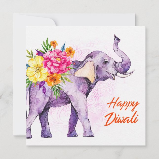 Happy Diwali (Elephant with Colorful Flowers) (Anverso)