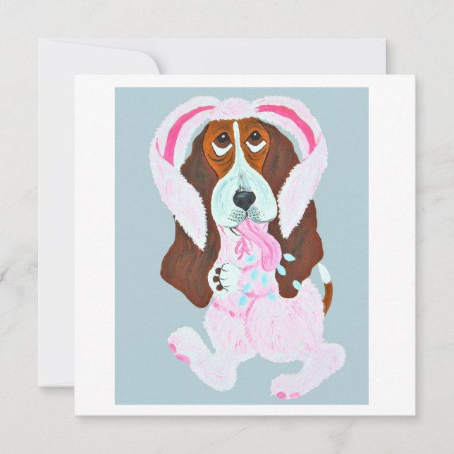 Happy Easter Basset Hound Easter Bunny card (Anverso)