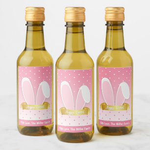 Happy Easter Bungalow Ears Pink Mini Wine Label Se