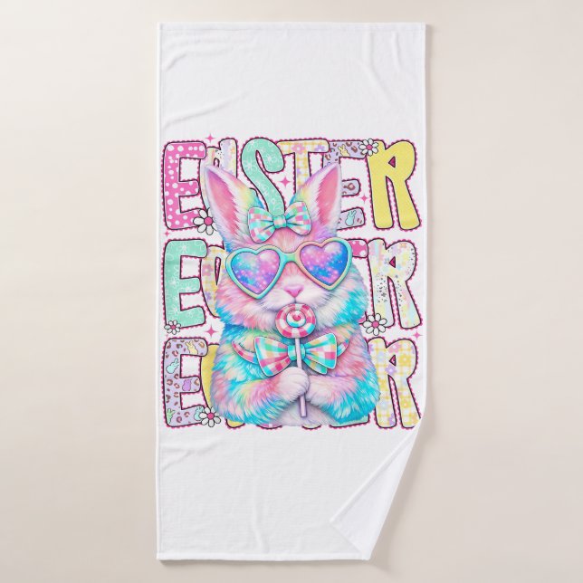 Happy Easter Bunny Coquette Bow Preppy Easter Day  (Toalla de baño)