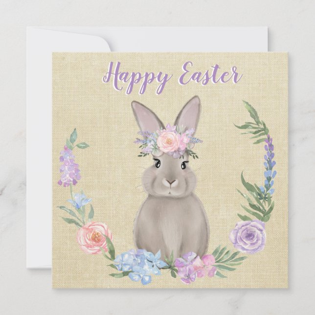Happy Easter Bunny in Watercolor Flowers (Anverso)