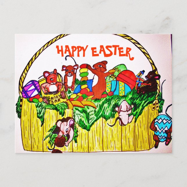 HAPPY EASTER CUTE MICE postal (Anverso)