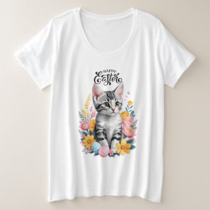 Happy Easter Gray Tabby con flores
