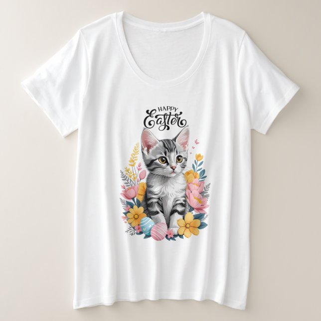 Happy Easter Gray Tabby con flores (Anverso del diseño)