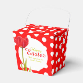 Happy Easter red tulip polka punto caja de favores
