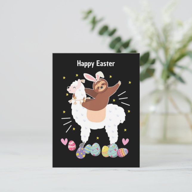 Happy Easter Slots y la tarjeta postal de llama (Anverso de pie)