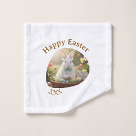 Happy Easter white bunny year photo family name 