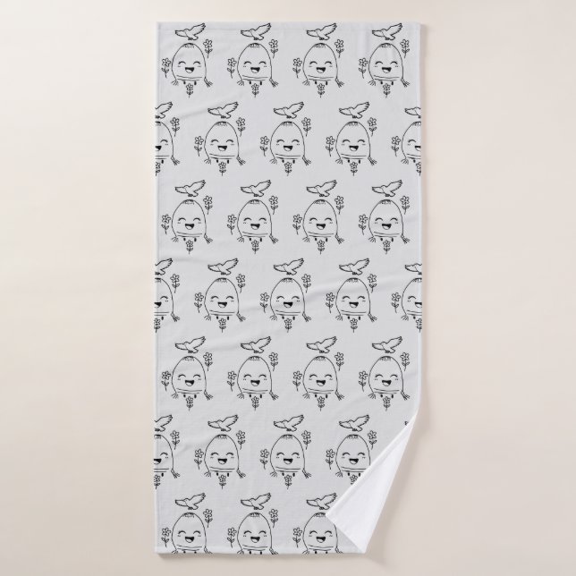 Happy Egg with Bird and Flowers (Toalla de baño)