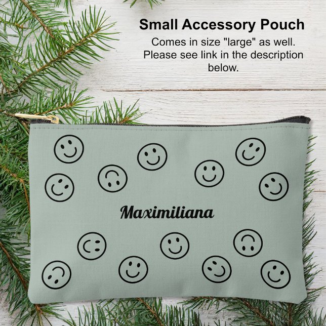 Happy Faces Black on Green - Pequeña bolsa accesor (Small Accessory Pouch - Happy Faces Black on Green by Leapfroglisics Shop)