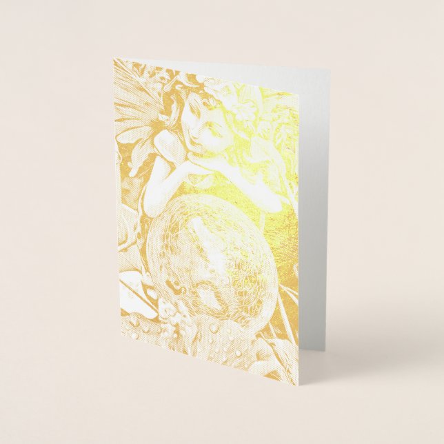 Happy Flower Fairy gold Relieve metalizado tarjeta (Anverso)