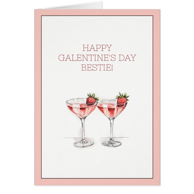 Happy Galentine's Day Bestie Cocktails Folded Card (Frente)