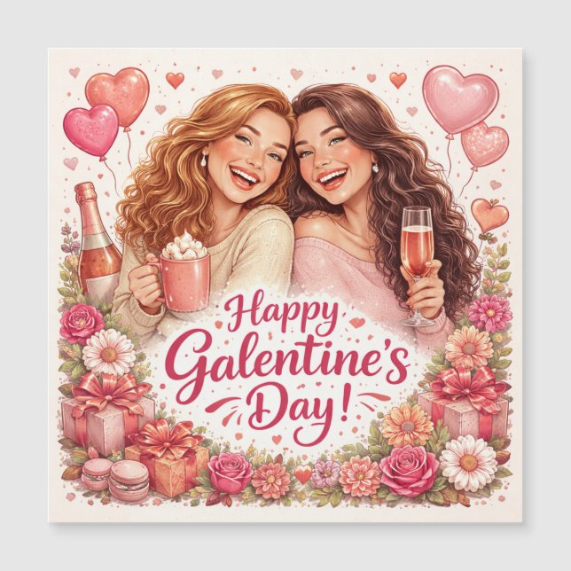 Happy Galentine's Day Greeting Card, Magnetic Card (Anverso)