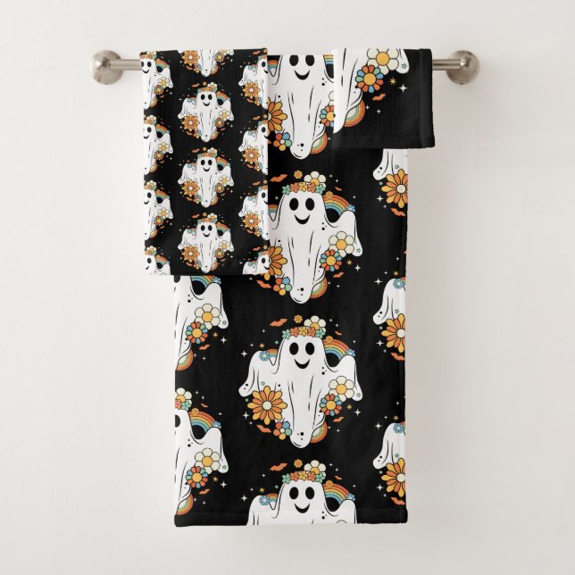 Happy Ghost Pattern Retro Hippie Vibe (In situ)