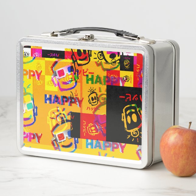 HAPPY Glitched Metal Lunchbox (In situ)