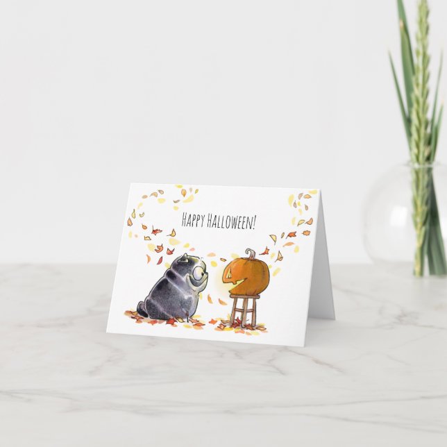 Happy Halloween con tarjeta negra jack-o-lantern (Anverso)