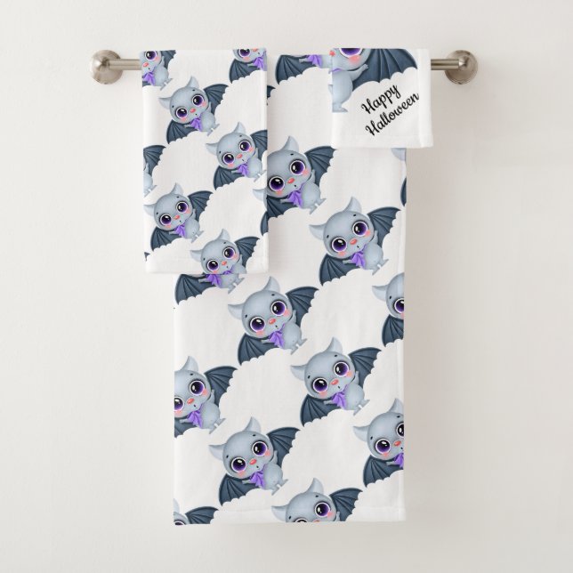 Happy Halloween Cute Bats Bath Towset (In situ)