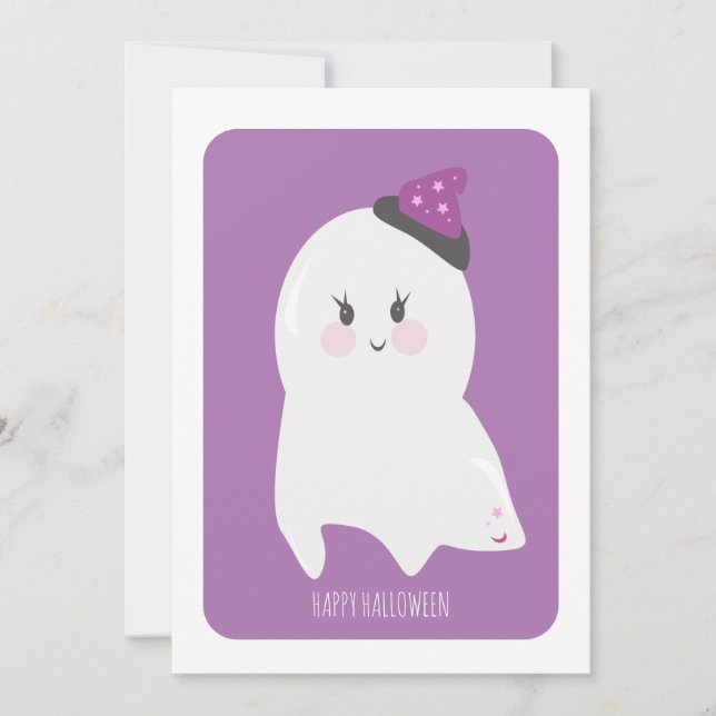 Happy Halloween Cute Ghost Card (Anverso)