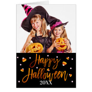 Happy Halloween Orange Foil Script Holiday Photo