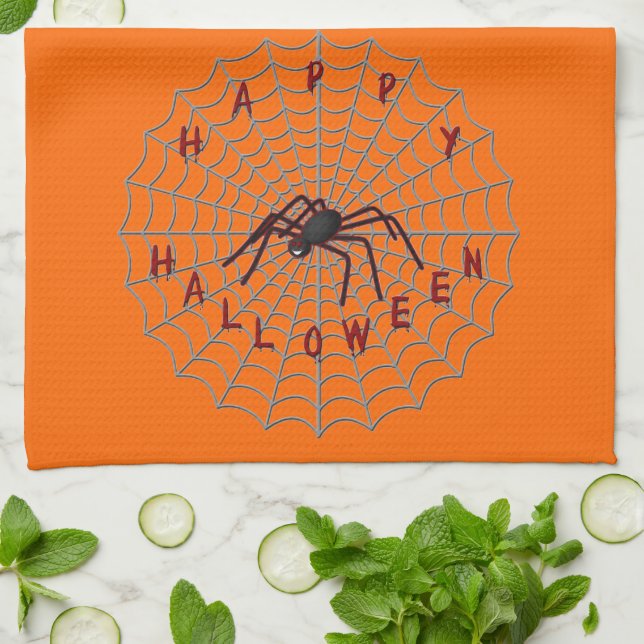 Happy Halloween Spider Web Kitchen Toalla (Doblado)