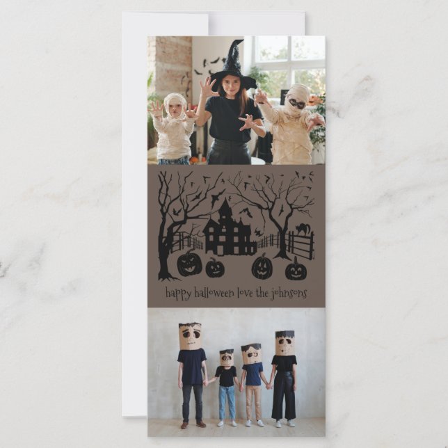 Happy Halloween Spooky Mansion Family Photo Card (Anverso)