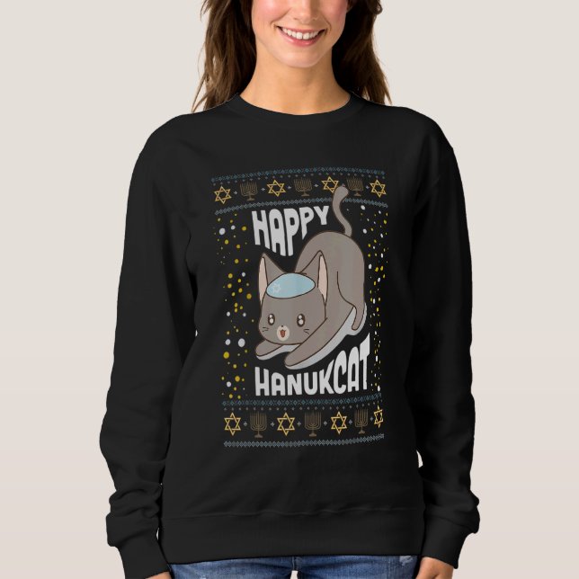 Happy Hanukcat Cat Hanukkah Ugly Christmas Sweater (Anverso)