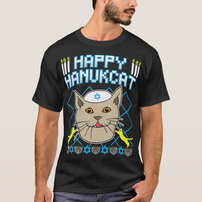Happy Hanukcat  Jewish Cat Ugly Christmas Sweater  (Anverso)