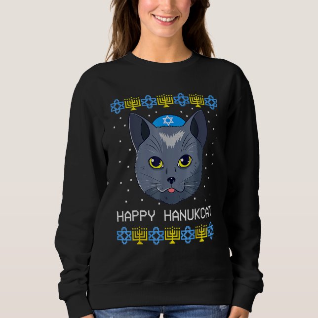 Happy Hanukcat Ugly Hanukkah Sweater Cat Chanukah  (Anverso)