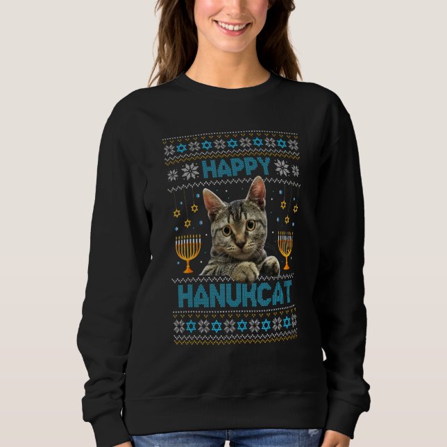 Happy Hanukcat Ugly Hanukkah Sweater Cat Chanukah  (Anverso)