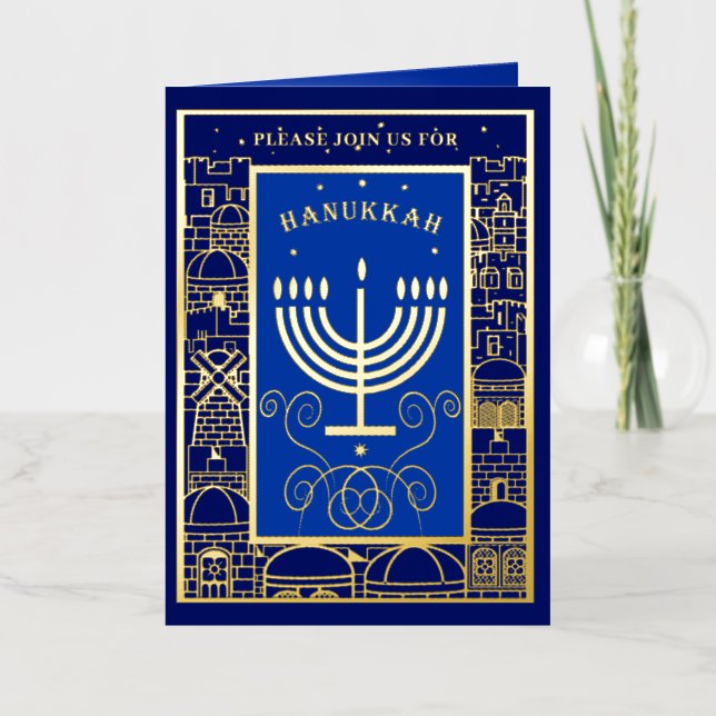 Happy Hanukkah Beautiful Jewish Holiday Menorah (Anverso)
