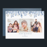 Happy Hanukkah collage de fotos con tarjeta de vac<br><div class="desc">Moderna,  elegante,  tarjeta de vacaciones con fotos de Hanukkah con ilustracion de color azul floral. Personalizar con su saludo personal y apellido. 3 tarjeta de foto perfecta para compartir tu familia con amigos y seres queridos.</div>