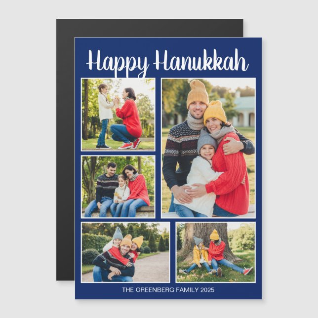 Happy Hanukkah Family Photo Collage Magnet Card (Anverso/Reverso)