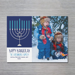 Happy Hanukkah Family Photo Menorah Magnet Card