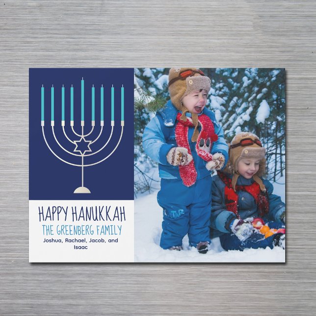 Happy Hanukkah Family Photo Menorah Magnet Card (Subido por el creador)