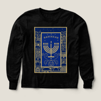 Happy Hanukkah Gold Menorah Jewish Holiday