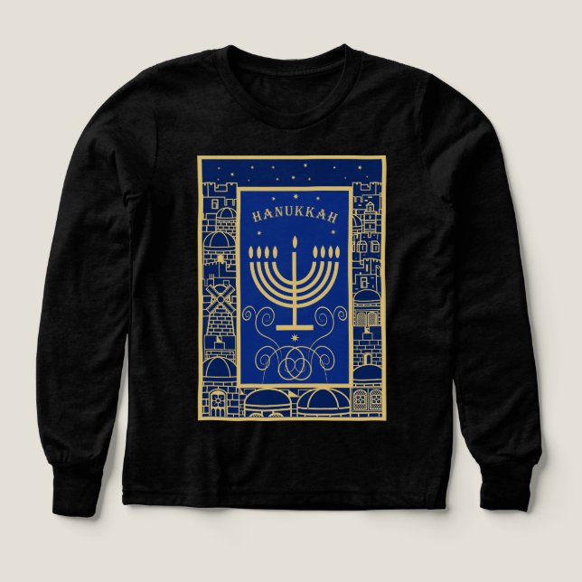 Happy Hanukkah Gold Menorah Jewish Holiday (Diseño frontal)