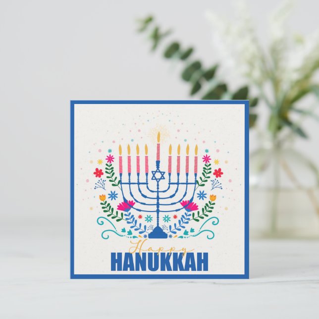 Happy Hanukkah Menorah Card (Anverso de pie)