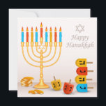 Happy Hanukkah Menorah Dreidel Gold Coins<br><div class="desc">Este diseño de vacaciones incluye una menorah con dreidels y monedas de oro. El texto "Hanukkah feliz" está escrito en escritura moderna de caligrafía con la Estrella de David arriba. #hanukkah #chanukah #vacaciones #estacional #festividad #menorah #dreidel #coins #gold #starofdavid #star #moderno #trendy #trending #trending #trending #style #elegante #popular #design #designer...</div>
